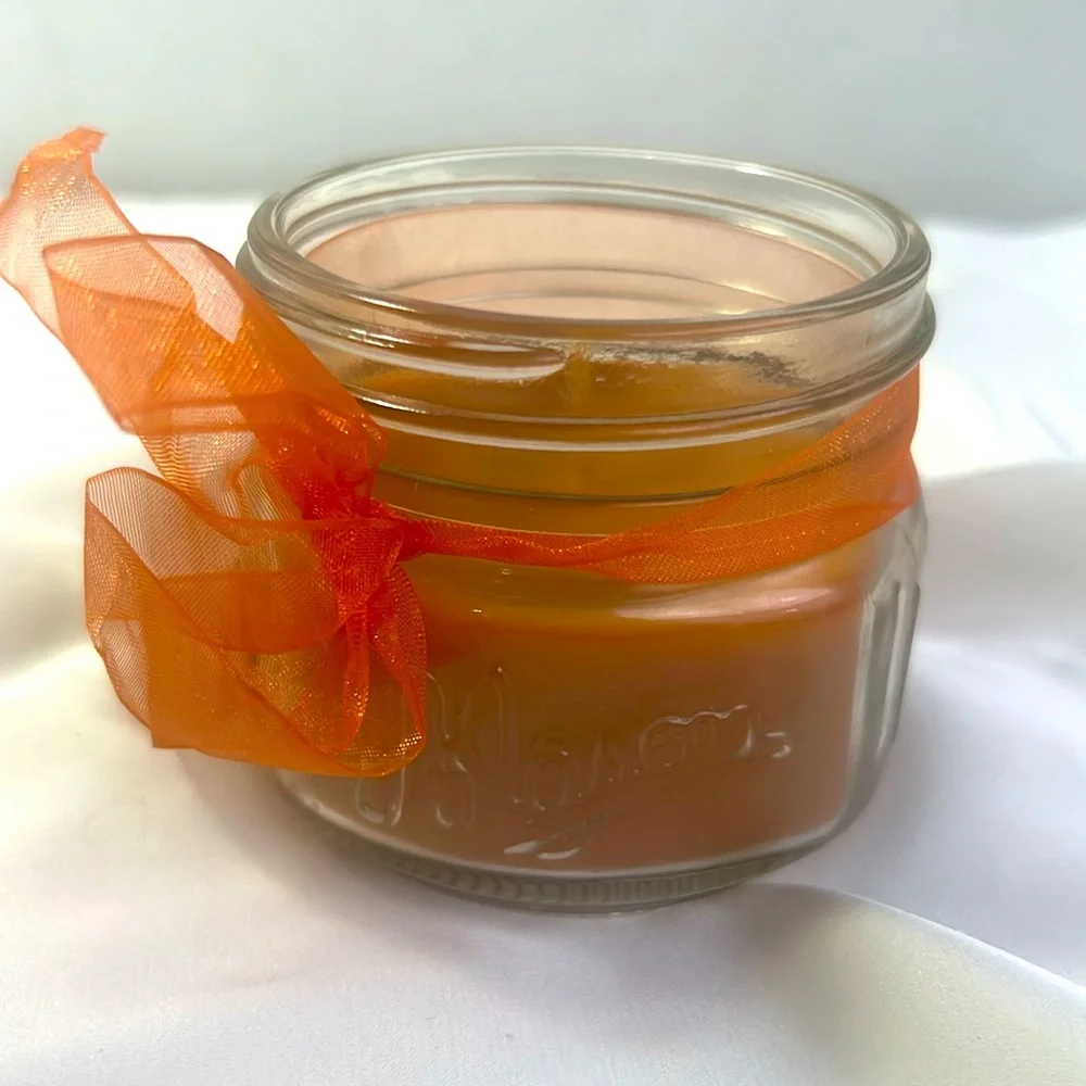 Cinnamon Bun Scented Candle with Orange Ribbon Mason Jar Rustic Fall Holiday‎